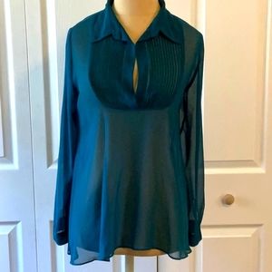 Free People Long Sleeve Teal Sheer Blouse with Placket- XS- Snap Cuffs